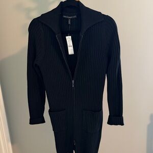 NEW! WHBM Black Ribbed Full-Zip Sweater Jacket